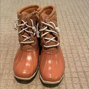Sperry Dark Orange Duck Boots with Lace-Up Design